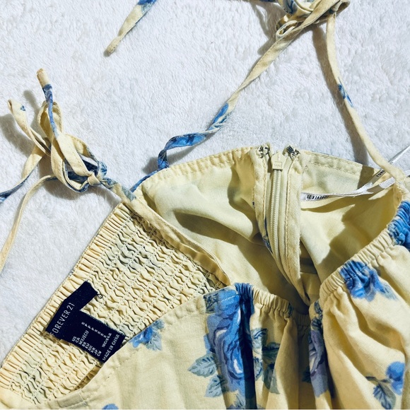 Floral Tie Strap Mini Dress Yellow Blue Roses - Picture 6 of 6